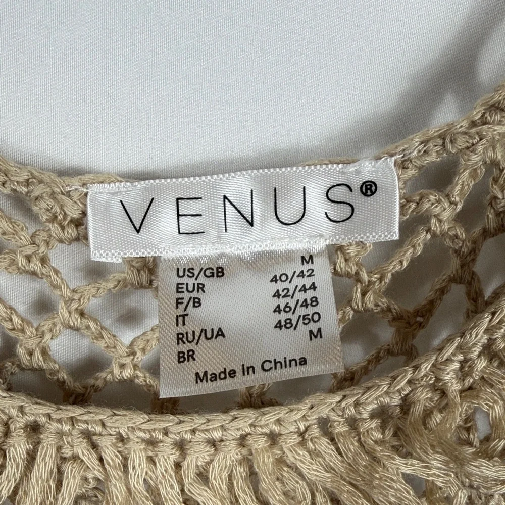 Venus Beige Crochet Fringe Tank Top Beach Swimsuit Coverup. Size M. Boho - Picture 3 of 5